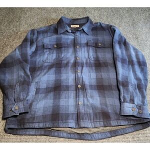 Duluth Trading Co Mens 2XL Blue Plaid Fleece Lined Flannel Shacket Heavy Jacket